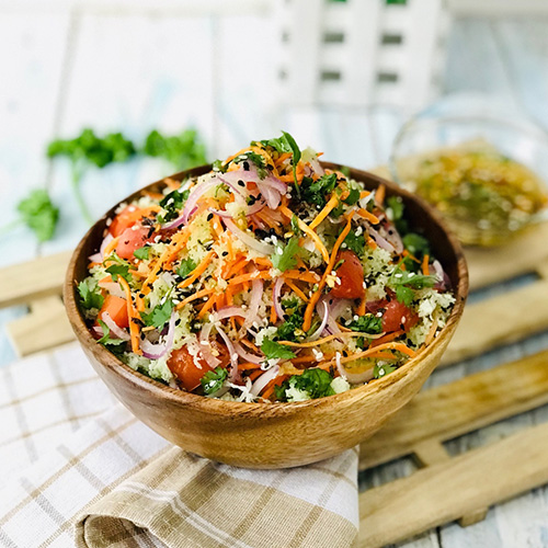 Juice Pulp Salad With Soy Chili Sesame Dressing